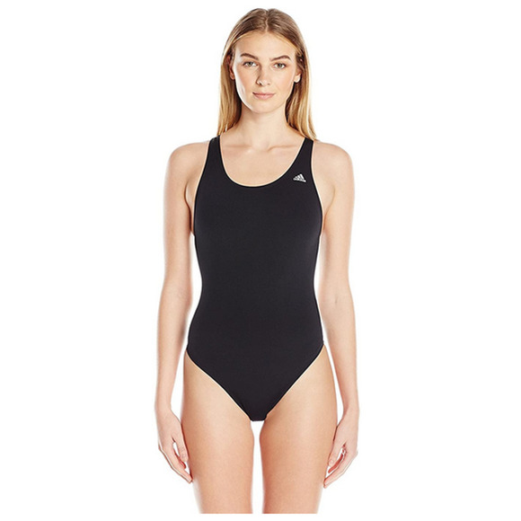 Adidas Women Solid V-Back One Piece Swimsuit Black Size 26 - Picture 1 of 2